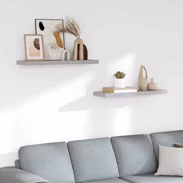 Set di 2 Scaffali a Parete vidaXL in MDF e Metallo, Colore Grigio Cemento, L 80 x P 23,5 x H 3,8 cm