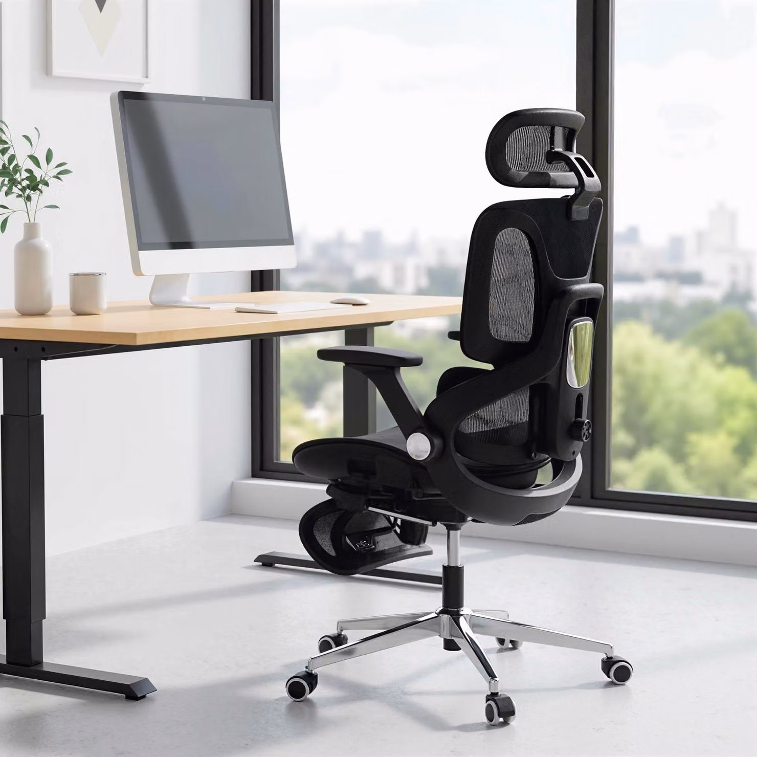 Sedia da ufficio ergonomica HOMCOM con braccioli 4D e poggiatesta regolabile, Nero – 2