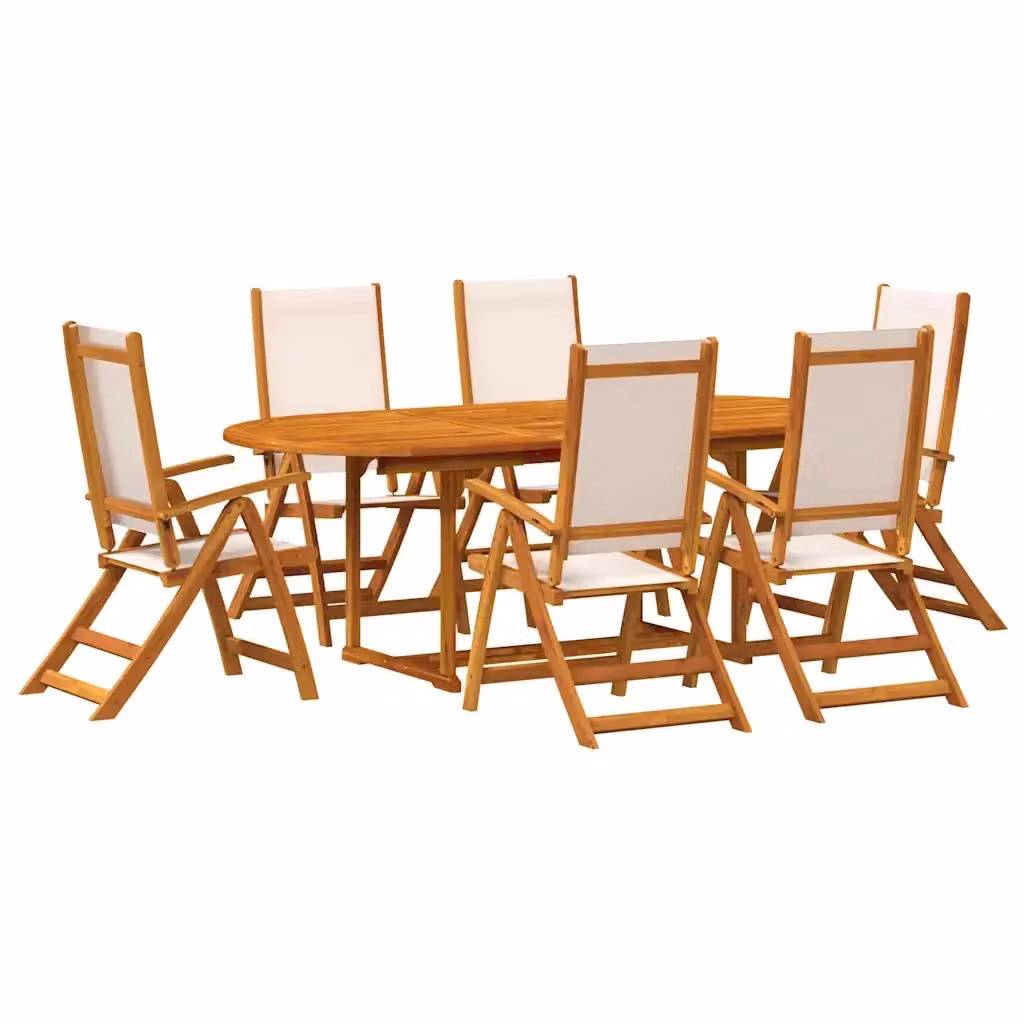 Set Pranzo da Giardino vidaXL in Legno di Acacia e Textilene, 7 Pezzi, Marrone e Beige – 2