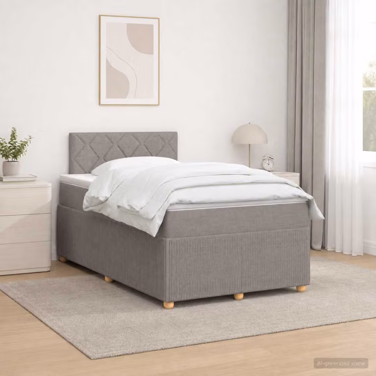 Letto box spring vidaXL con materasso a molle insacchettate in tessuto beige o grigio L/P: 120 x 200 cm
