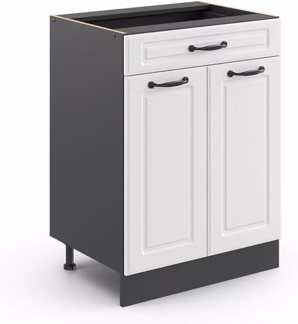 Mobiletto base per cucina Vicco R-Line Bianco rustico/Antracite con cassetto, senza piano di lavoro, L: 60 cm, H: 81,6 cm, P: 46 cm