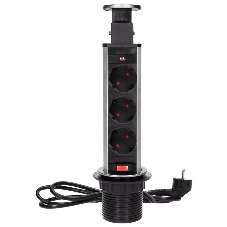 Presa da tavolo da incasso, torretta Ø 6cm a 3 vie, acciaio inox INOX, 3600W
