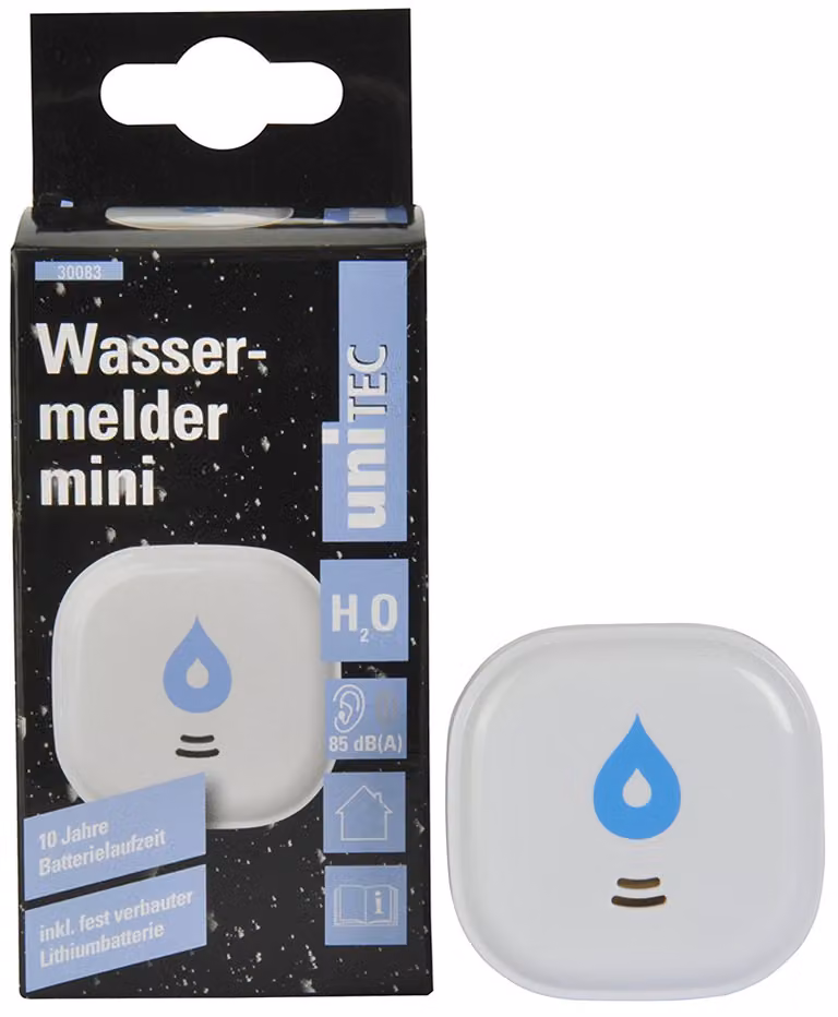 rivelatore d'acqua uniTEC mini bianco Segnale di allarme: 85 dB bianco