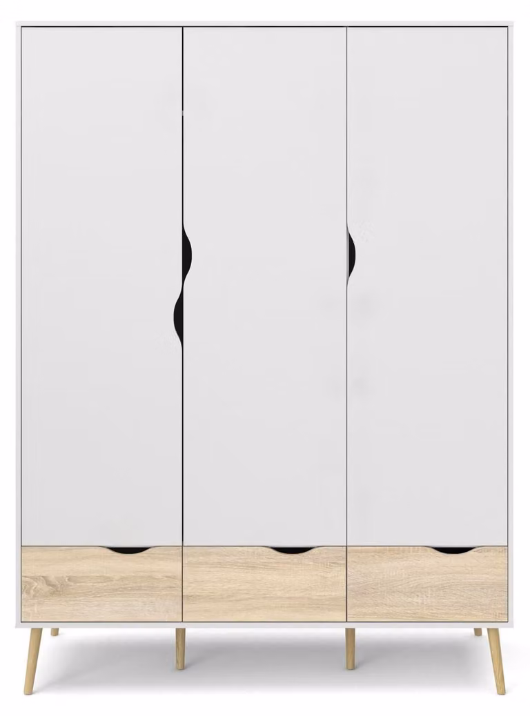 Calicosy - Armadio 3 ante, 3 cassetti bianco e rovere decorativo L147,2 cm - BILLUND