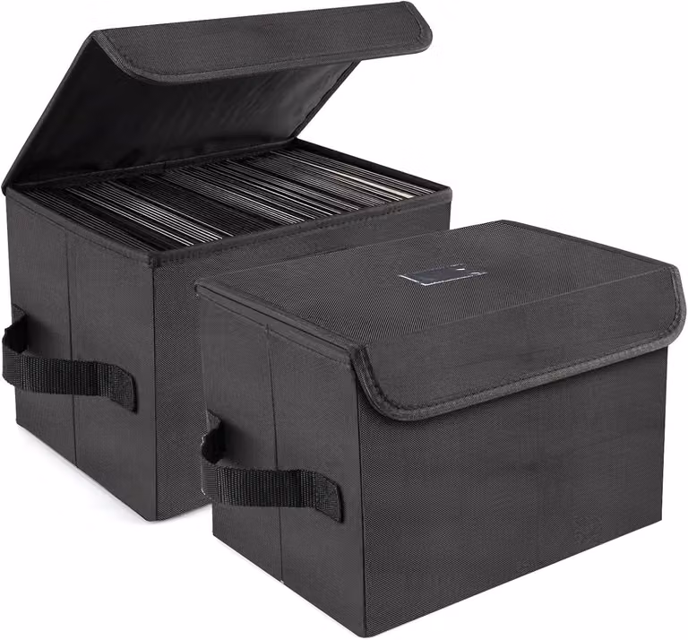 Contenitore per custodire i vinili da 7 pollici, 2 pezzi, in nylon, pieghevole, impilabile, con coperchio e maniglia, ideale per dischi in vinile