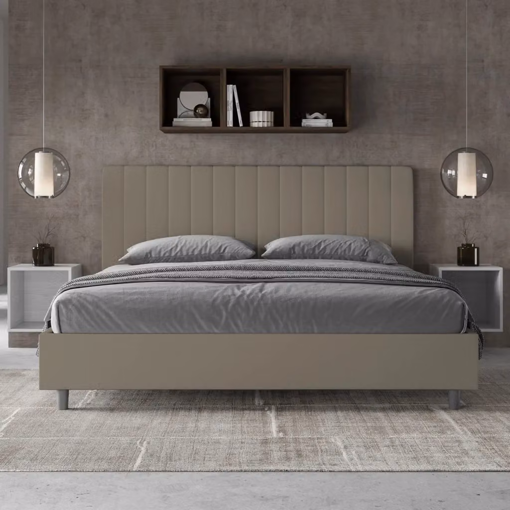 Letto Matrimoniale King Size Agueda Giordanoshop con Contenitore e Rete Imbottita in Similpelle Beige L/P: 180 x 200 cm – 2