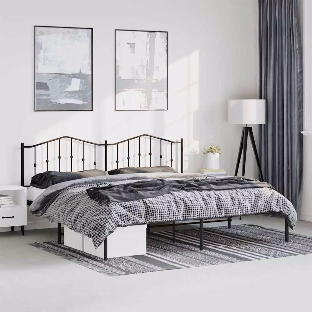 vidaXL Giroletto con Testiera in Metallo Nero L: 198 cm, P: 207 cm, H: 98 cm