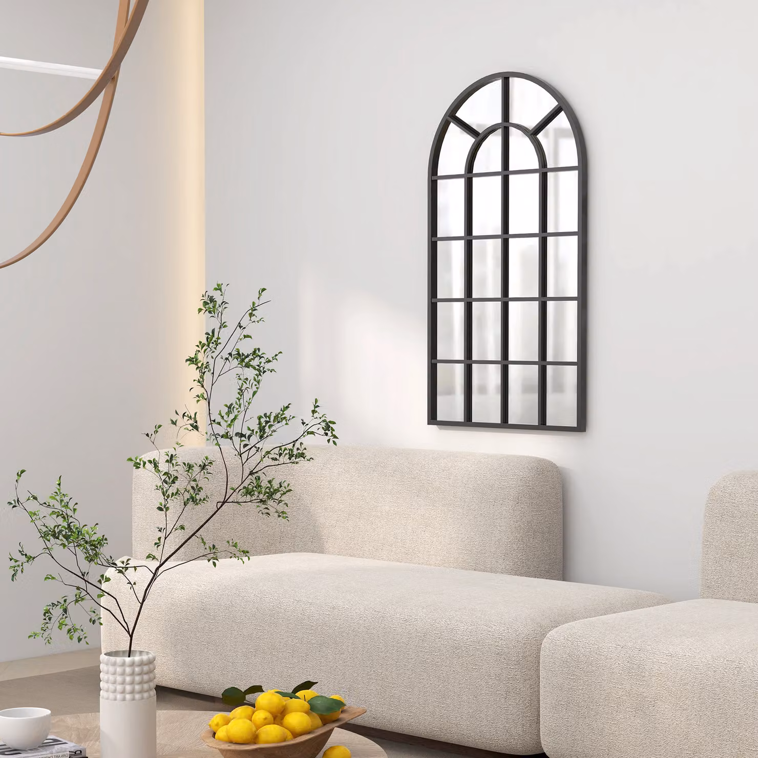 Specchio ad arco HOMCOM da parete in vetro e metallo, Nero, L: 62 cm, P: 2,5 cm, H: 110 cm – 2