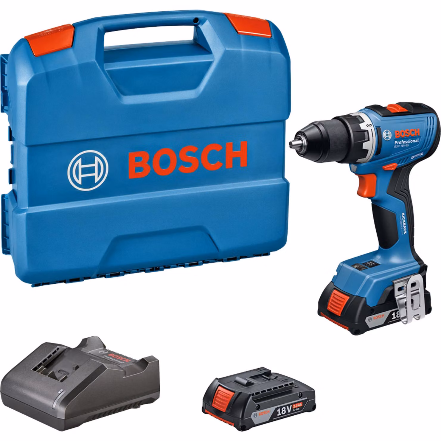 Bosch GSR 18V-65 - Set di avvitatore a batteria - 18 V - 2 batterie da 2,0 Ah, fornito in custodia L-Case