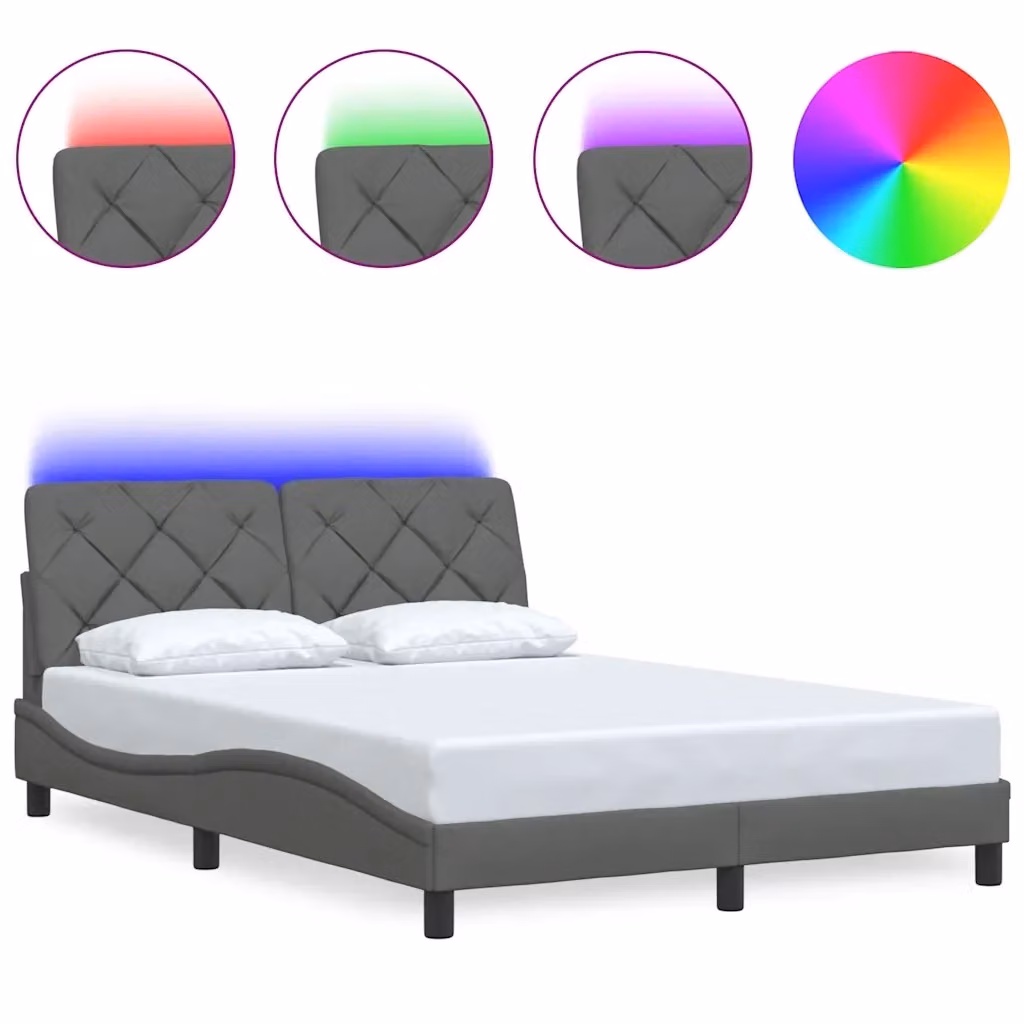 Letto giroletto moderno vidaXL in tessuto grigio con illuminazione LED e porta USB, L/P/H: 140 x 200 cm – 2