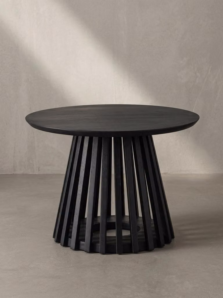 Tavolino da salotto 60x60x41 cm in legno massello di mango nero Tavolino rotondo, tavolino da salotto di design con struttura a griglia, tavolino da caffè per soggiorno moderno