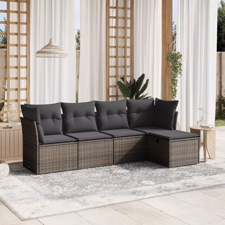 Maison Exclusive - Set divani da giardino 5 pezzi con cuscini grigio polyrattan