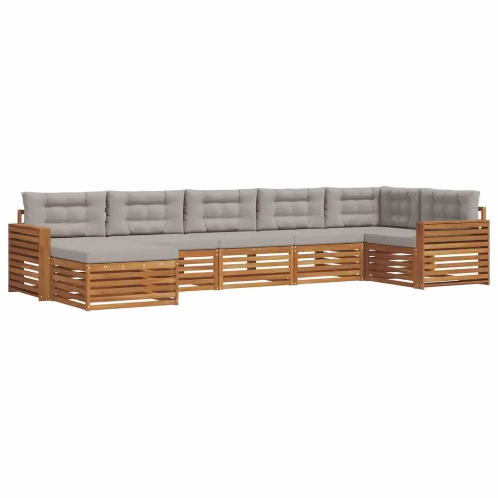 Set di divani da esterno a L vidaXL in legno di acacia con 7 pezzi e cuscini inclusi, colore grigio – 2