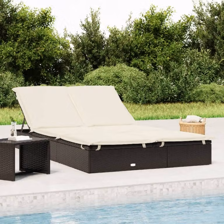 vidaXL Lettino Prendisole per 2 Persone in Polyrattan Nero con Cuscini e Poggiatesta Regolabile