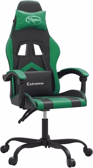 Sedia da Gaming Sportiva Nera e Verde in Similpelle con Poggiatesta e Ruote – 1