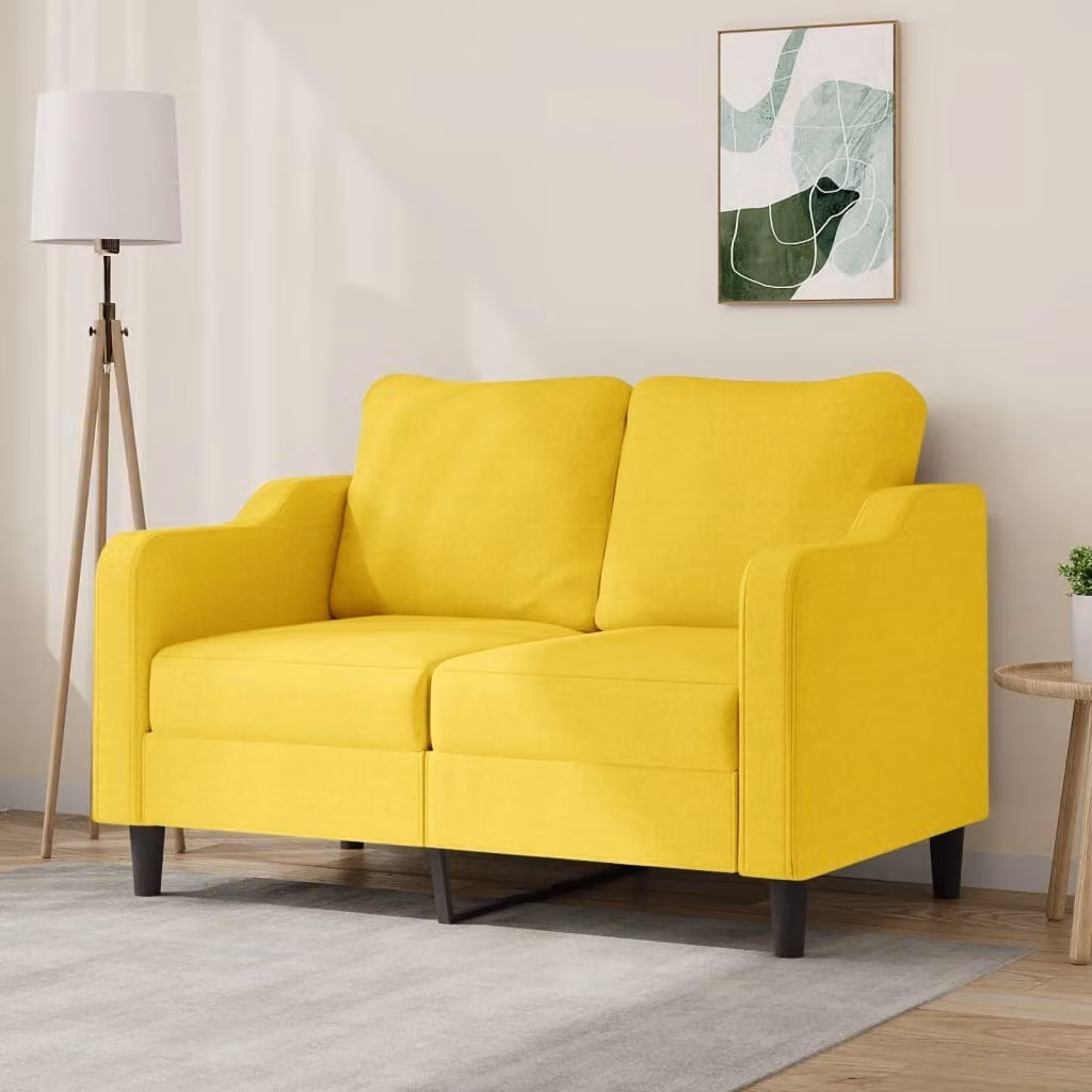 Divano a due posti, colore giallo chiaro, 120 cm, rivestito in tessuto