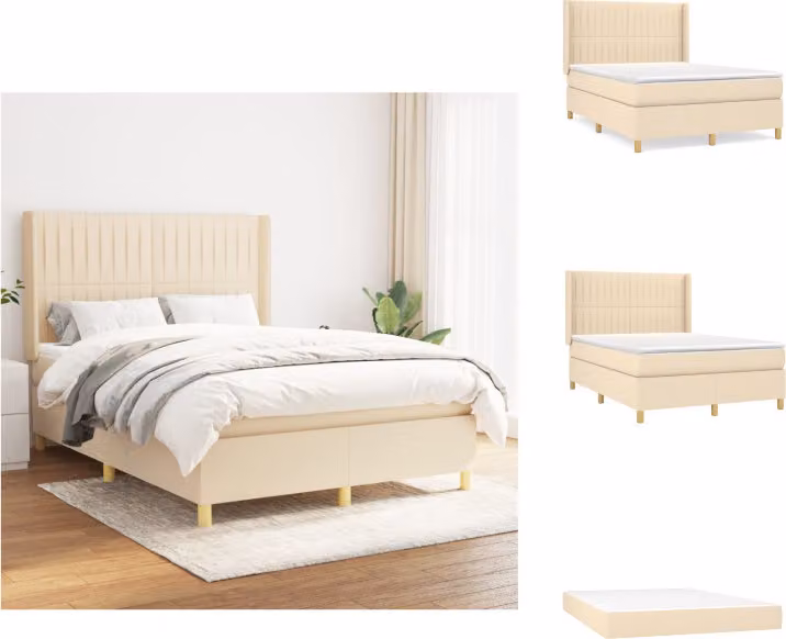 vidaXL Letto a molle con materasso crema 140x200 cm in tessuto - Letti e strutture letto