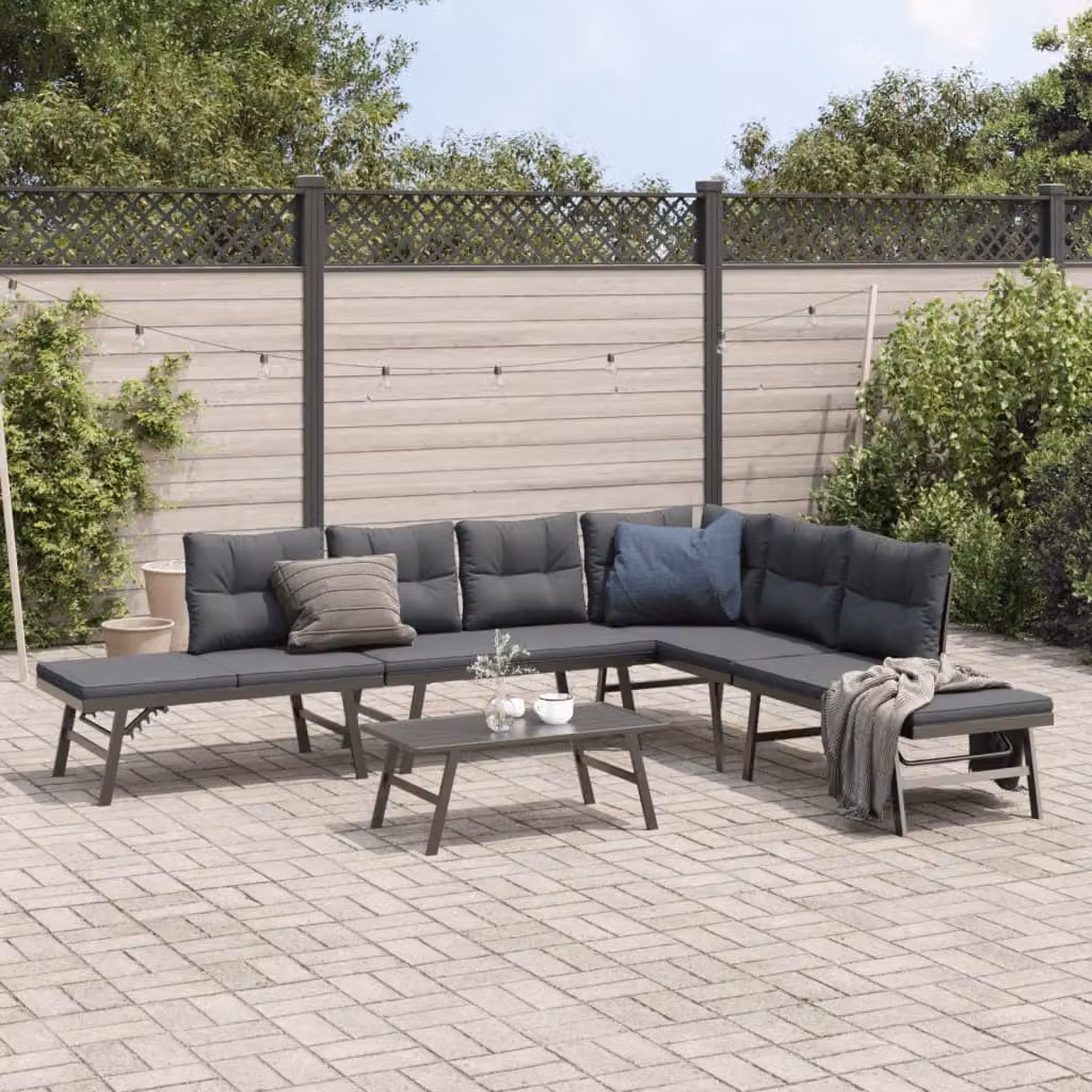 vidaXL Set Panche da Giardino e Terrazzo in Metallo Nero Antracite con Cuscini – 1