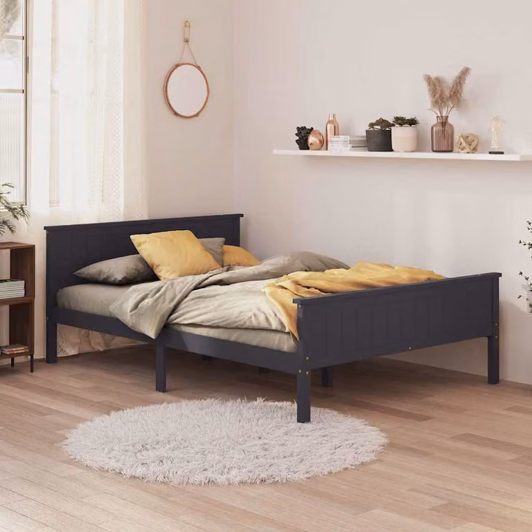 vidaXL Giroletto in Legno Massello di Pino Grigio L/P/H: 160 x 200 cm
