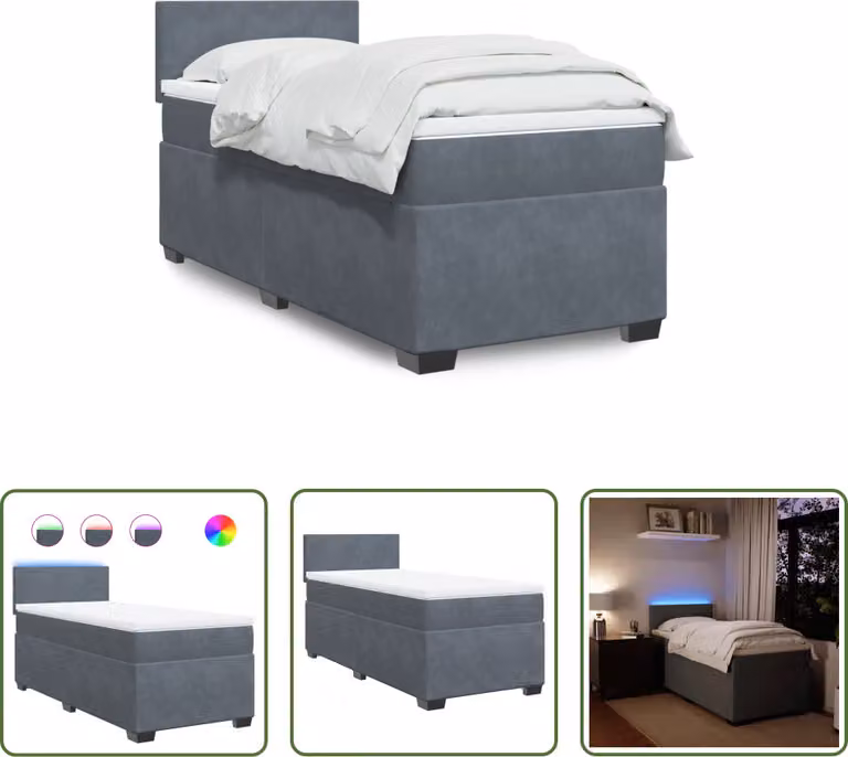 The Living Store Letto a molle con materasso grigio scuro 90x190 cm in velluto