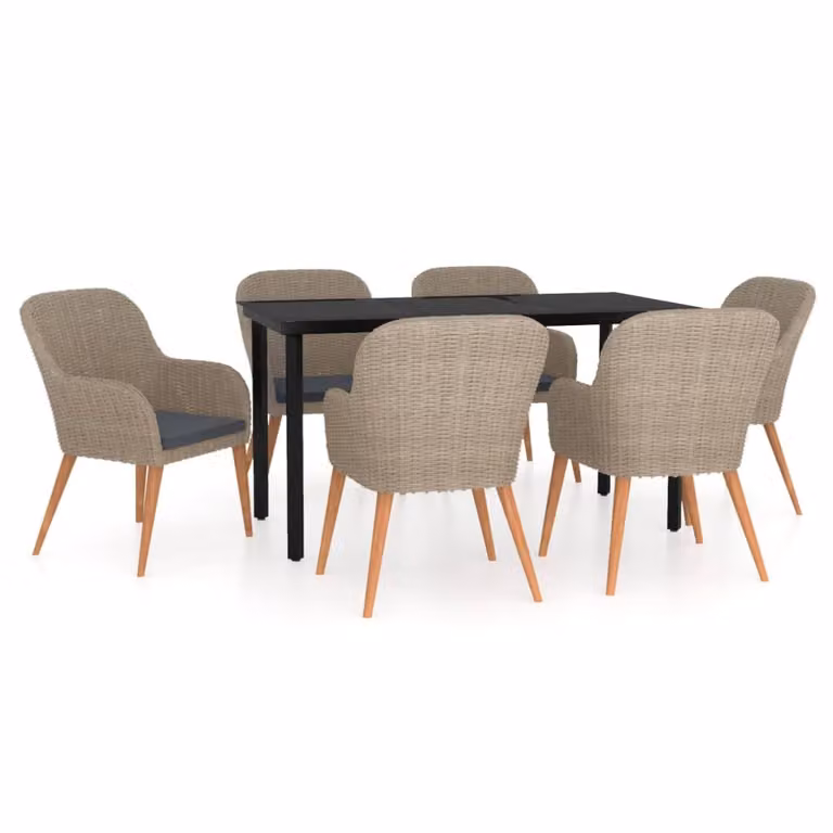 Set da Pranzo da Giardino 7 pz con Cuscini Marrone