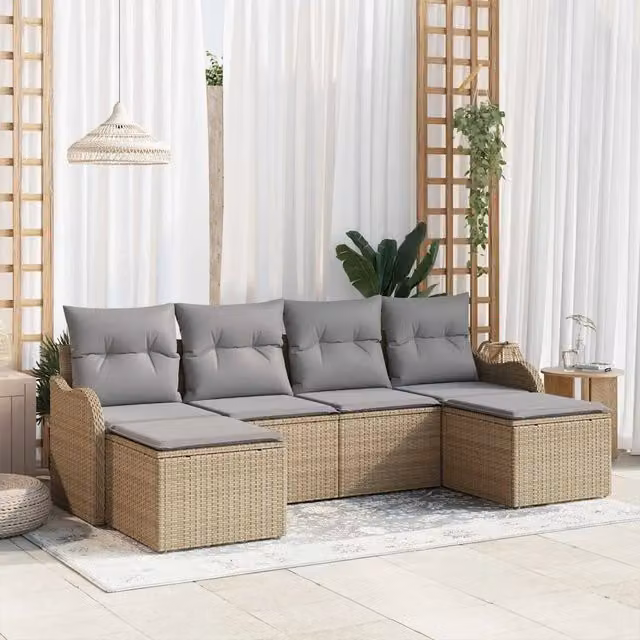 Set Divano da Giardino 6 pz Beige e Grigio Chiaro polyrattan 3354479