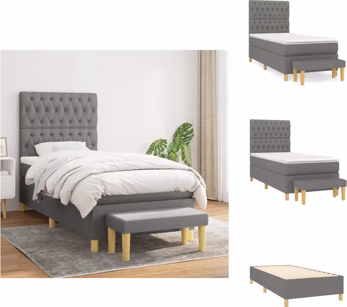 vidaXL Letto a molle con materasso grigio scuro 90x190 cm in tessuto - Letti & strutture letto
