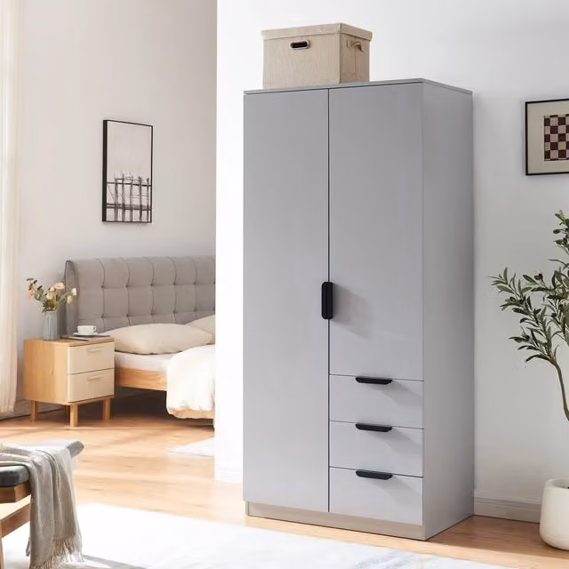 Armadio Guardaroba Eiselfing con Scomparti e Cassetti 176 x 80 x 52 cm Grigio [en.casa]