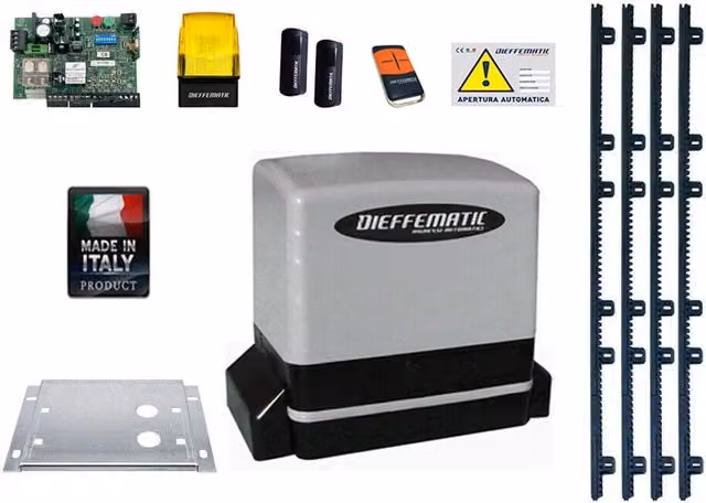 KIT COMPLETO AUTOMAZIONE CANCELLO SCORREVOLE 24V 600KG + 4M CREMAGLIERA IN NYLON