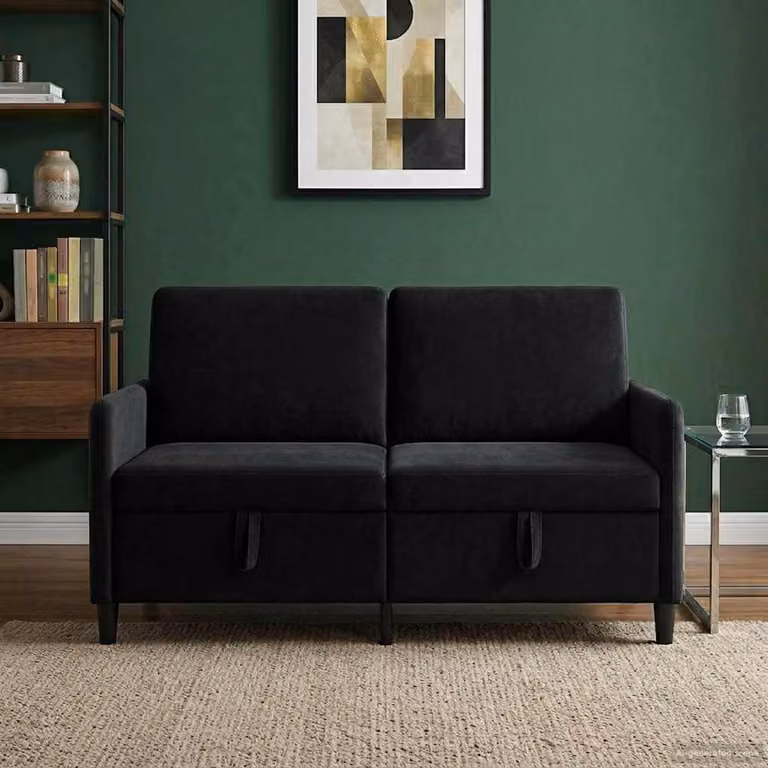 Divano moderno vidaXL con contenitore apribile in tessuto nero per soggiorno L: 152 cm, P: 78 cm, H: 87 cm
