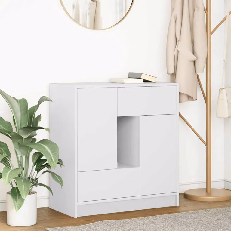 Credenza moderna vidaXL con cassetti e ante, Bianco, L: 70,5 cm, P: 34 cm, H: 74,5 cm