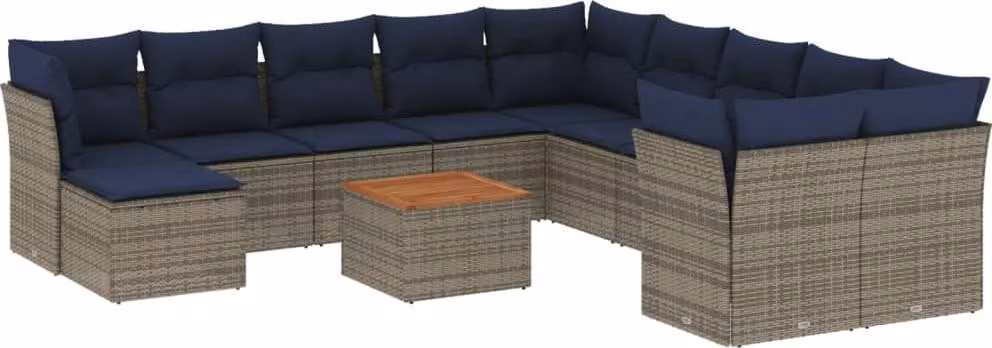 Set Divani da Giardino 12 pz con Cuscini Grigio in Polyrattan