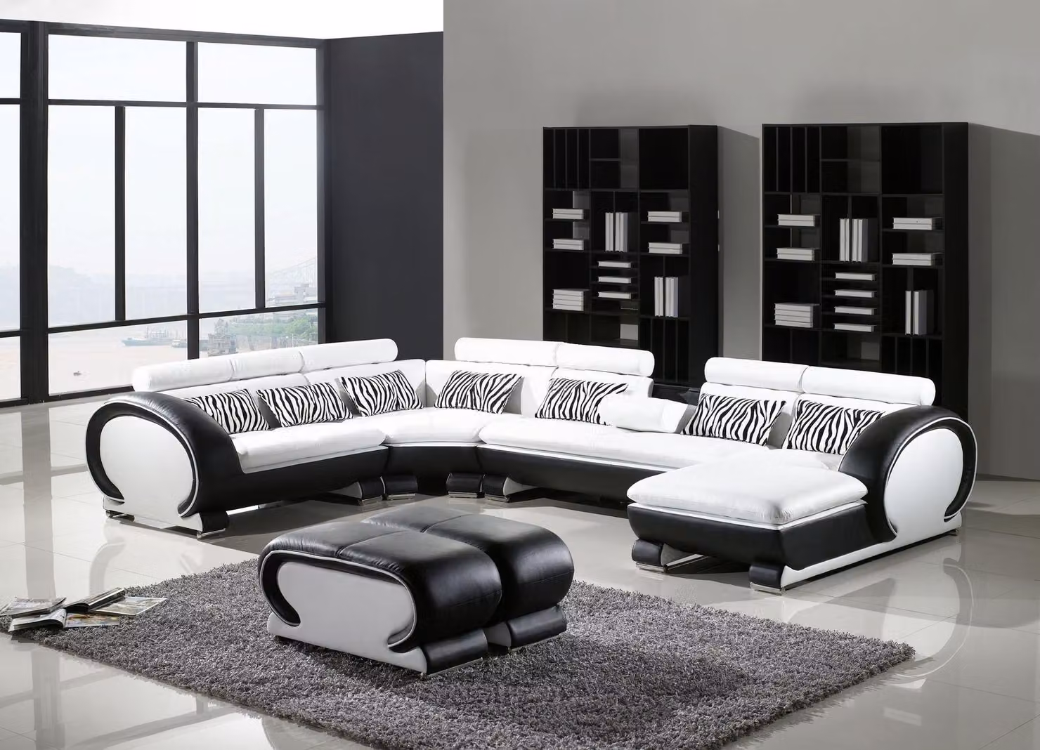 Ledersofa Ecksofa +2x Hocker Garnitur Polster U-Form Couch Design Wohnlandschaft