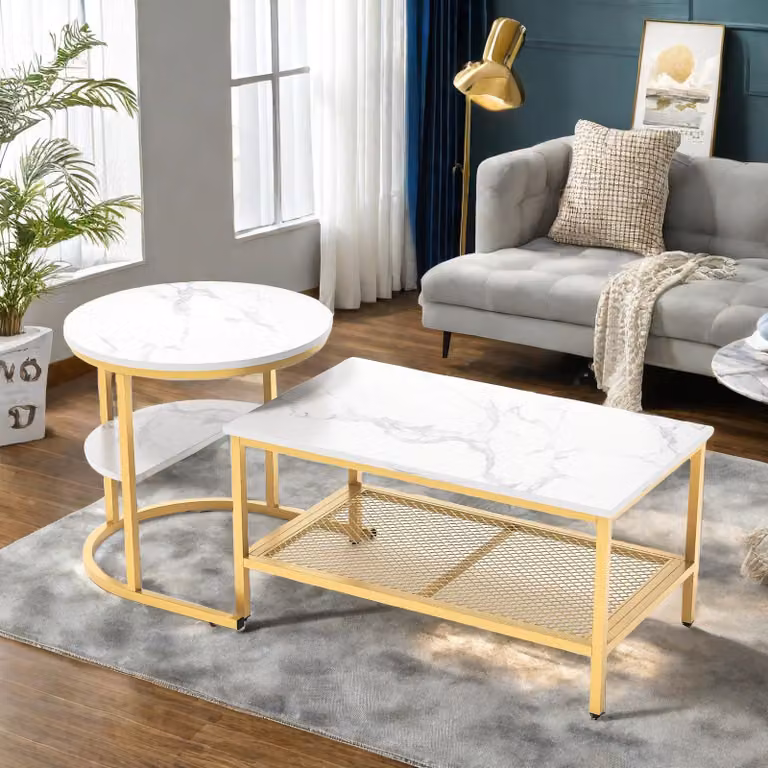 Set di tavolini da caffè impilabili - 2 pezzi - Design moderno - Motivo marmorizzato