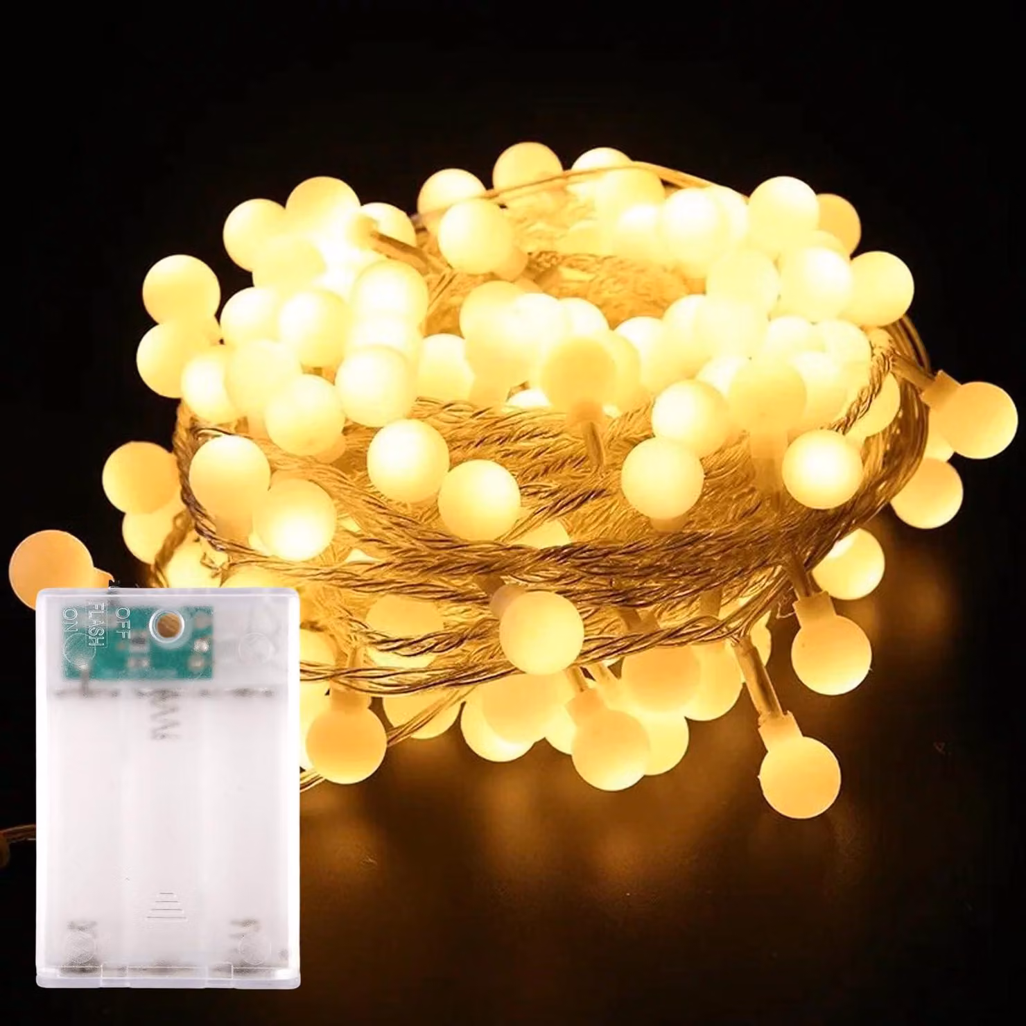 Catena luminosa a LED con palline, lunghezza 3 metri, 20 LED, luce bianco caldo