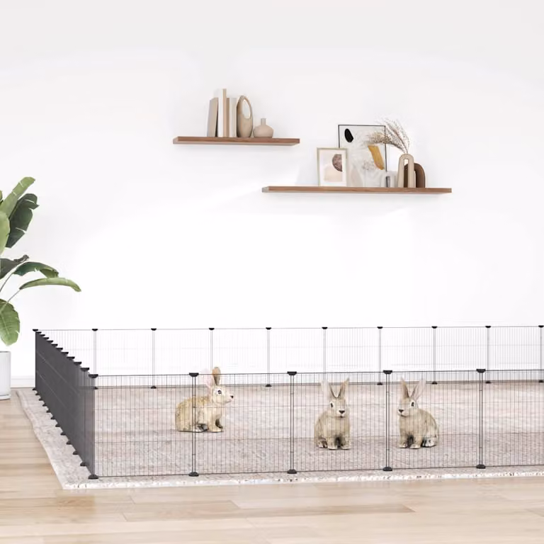 Gabbia per animali vidaXL in acciaio con 44 pannelli e porta, colore nero, L 385 x P 385 x H 35 cm