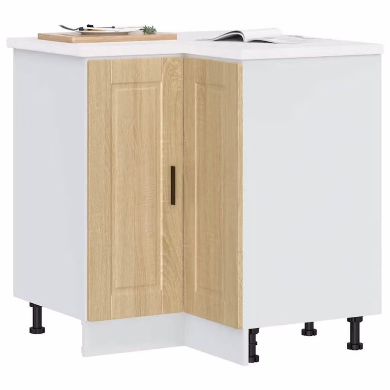 Base ad angolo per cucina vidaXL in legno multistrato e MDF, colore Rovere Sonoma e Bianco, H 75,5 x L 81,5 x P 75,5 cm