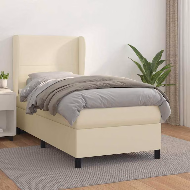 vidaXL Giroletto a Molle con Materasso in Similpelle Beige e Bianco L/P/H: 200 x 100 x 128 cm