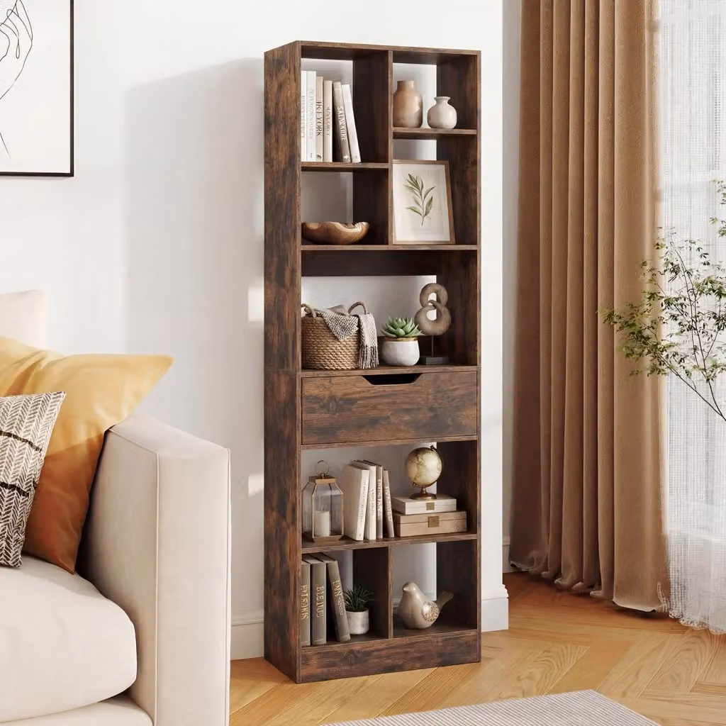 Libreria verticale moderna DESIGN IN con 8 cubi e cassetto, colore marrone, H 155 x L 50 x P 24 cm – 2