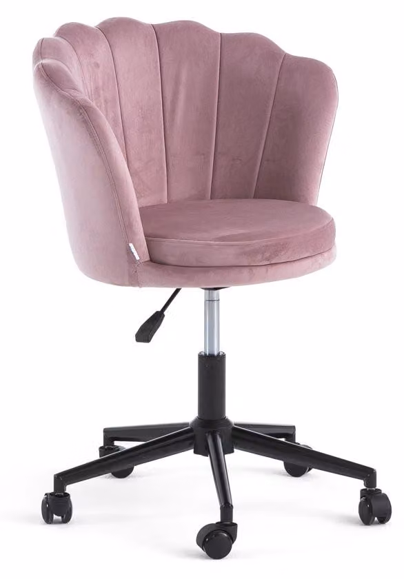 Sedia girevole a 360° in velluto con schienale a conchiglia, regolabile in altezza, struttura in metallo e rotelle, per ufficio, studio, camera da letto – Polly/Rosa