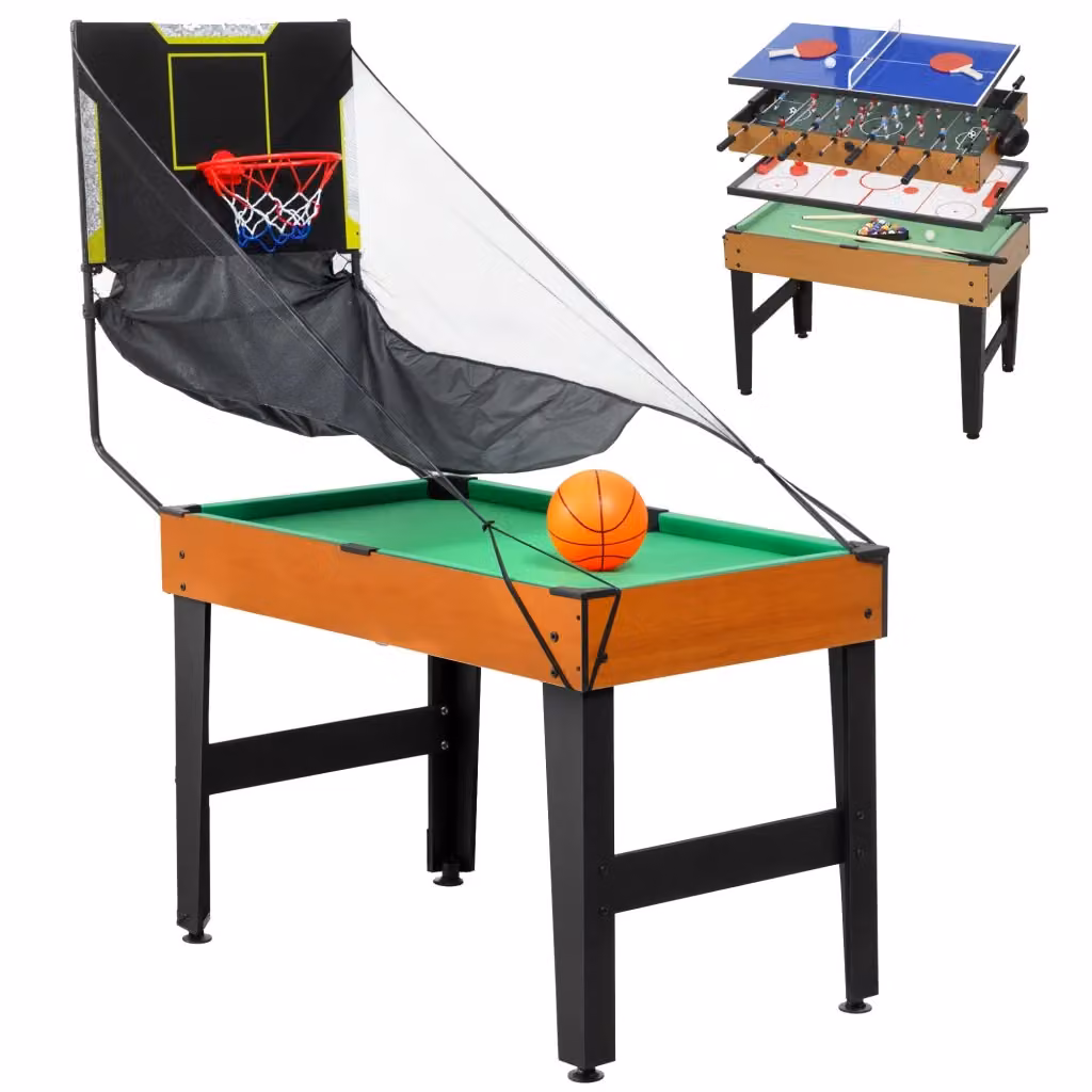 Tavolo Multigioco 5 in 1 Minimal in Legno e MDF, Colore Nero e Marrone, L: 134 cm, P: 108 cm, H: 144 cm – 2