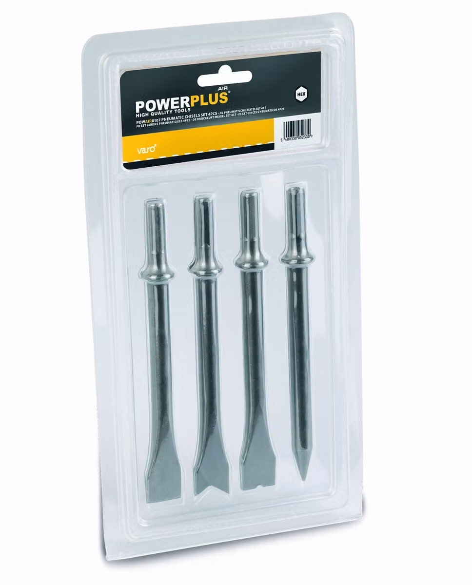 Set di scalpelli Powerplus, 4 pezzi, acciaio, 10 mm, esagonale, per martello pneumatico