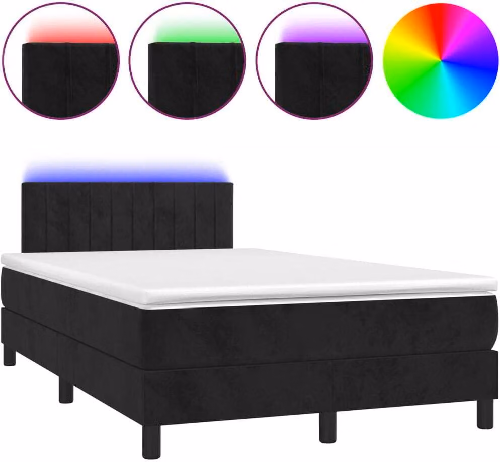 Letto a Molle con Materasso e LED Nero 120x200 cm in Velluto