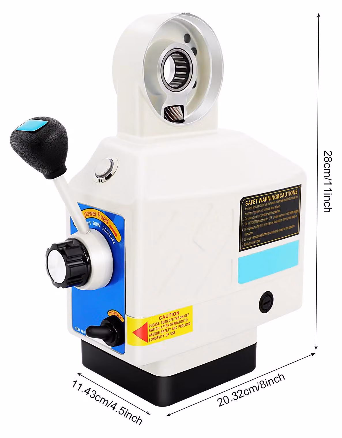Alimentatore per fresatrice - Asse X - 95 W - Velocità variabile 0–190 giri/min - Limitatore di coppia 50,8 Nm - Spina di tipo europeo - Bianco