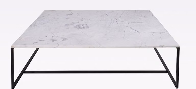 Tavolino Casa Padrino nero/bianco 120 x 120 x h. 35 cm - Tavolo da salotto moderno quadrato con piano in marmo di Carrara e struttura in acciaio inox - Mobili da salotto