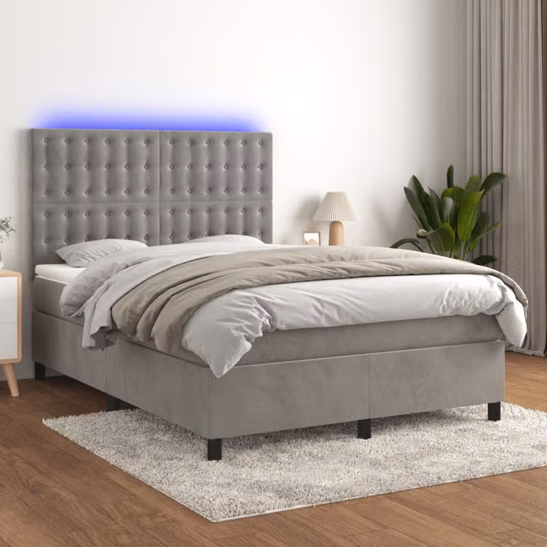 Letto Ibrido con Materasso a Molle Insacchettate e LED vidaXL in Velluto Grigio Chiaro L/P: 140 x 200 cm