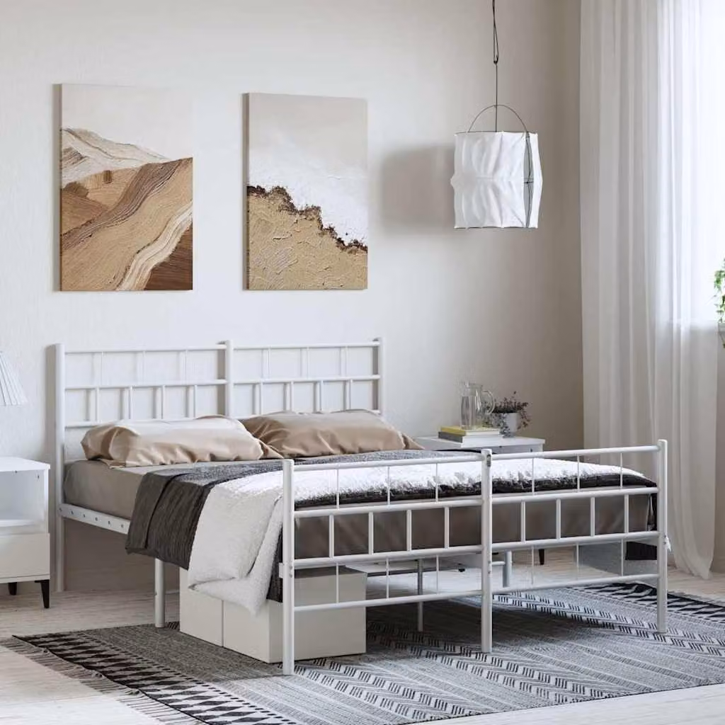 vidaXL Giroletto con Testiera e Pediera in Metallo Bianco 150x200 cm