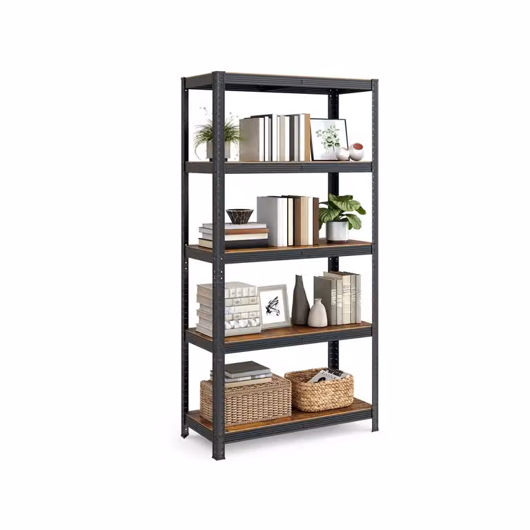 Scaffalatura a 5 Ripiani Regolabili per Garage, Marrone Vintage e Nero / （5 Ripiani）40 x 90 x 180 cm