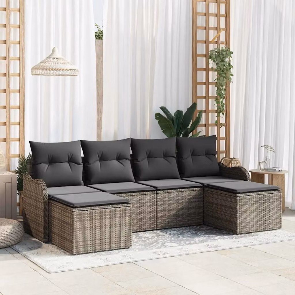 Set Divano da Giardino a L con Ottoman vidaXL, 6 Pezzi, Grigio – 1