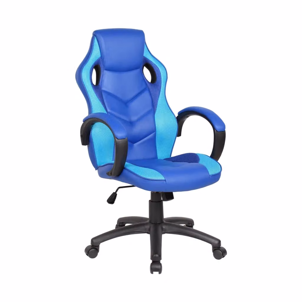 Sedia da gaming Urbana DMORA per adulti, poltrona da scrivania blu e azzurro, L: 66 cm, P: 61 cm, H: 104/114 cm – 2